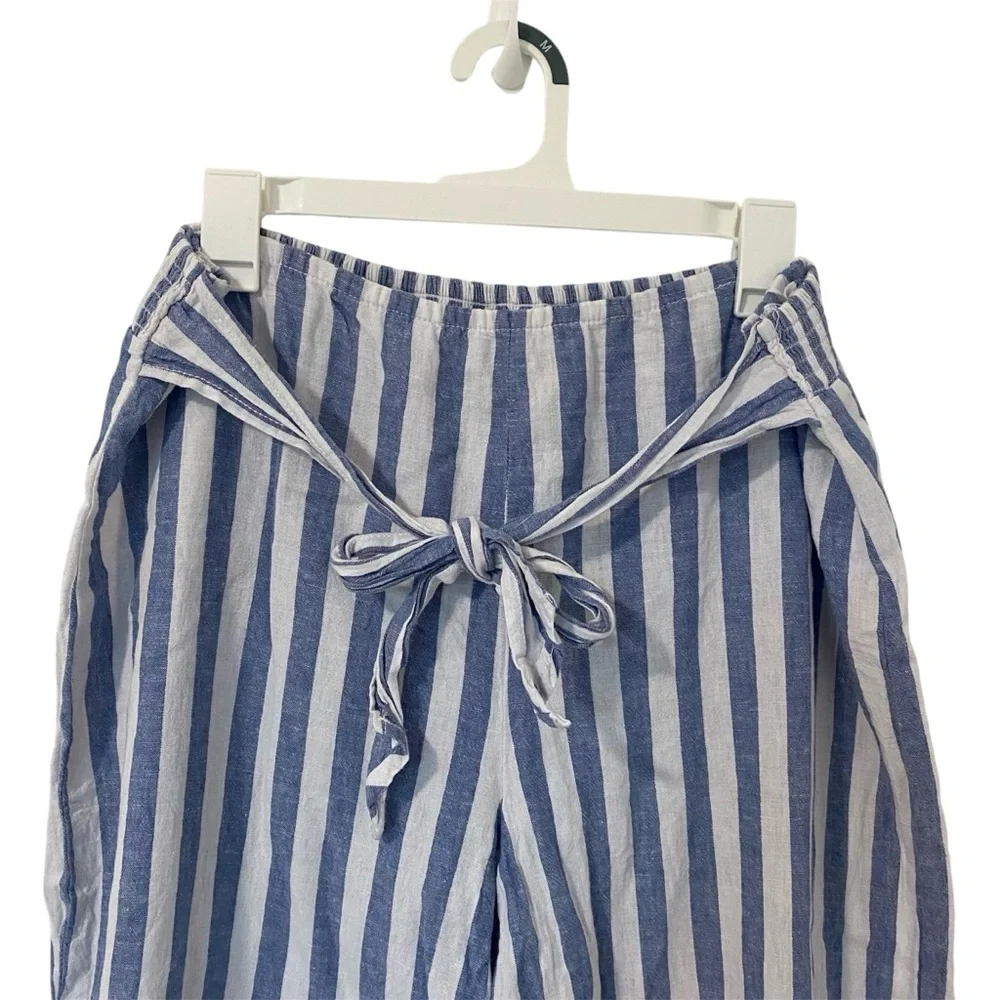 Beachlunchlounge Women’s Giavanna Linen Tie Blue and Cream Striped Pants Size XL - Picture 4 of 8